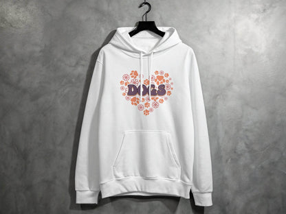 Retro Dogs Heart with Paw Prints and Flowers Design Hoodie - Design & Vybe