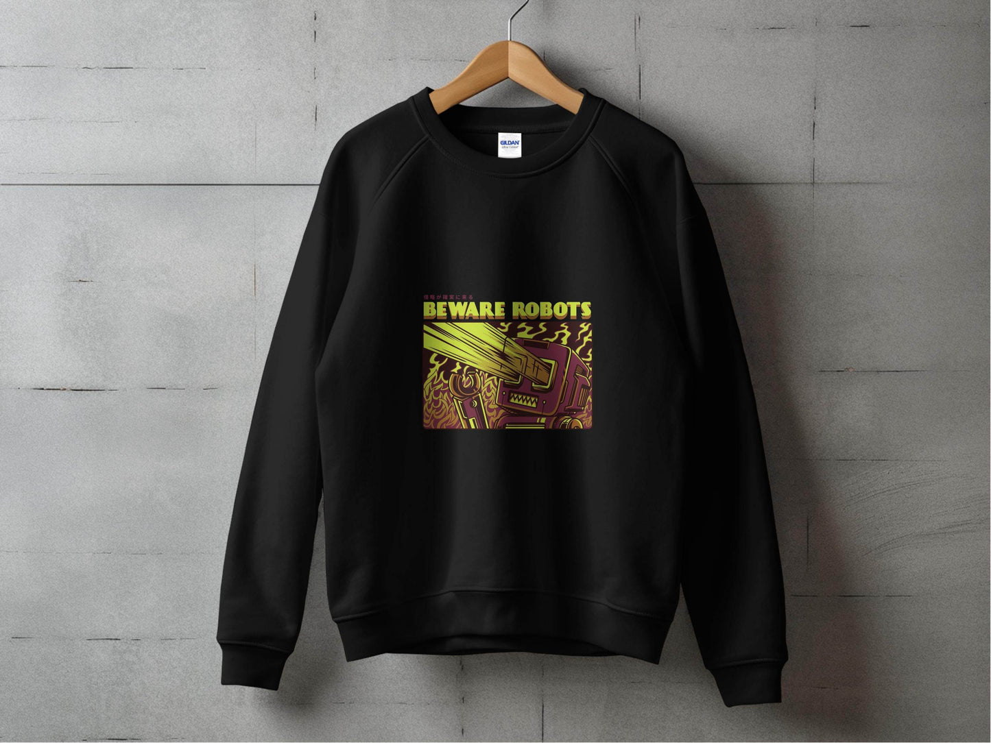 Retro Robot Invasion Graphic Beware Robots Sweaters - Design & Vybe