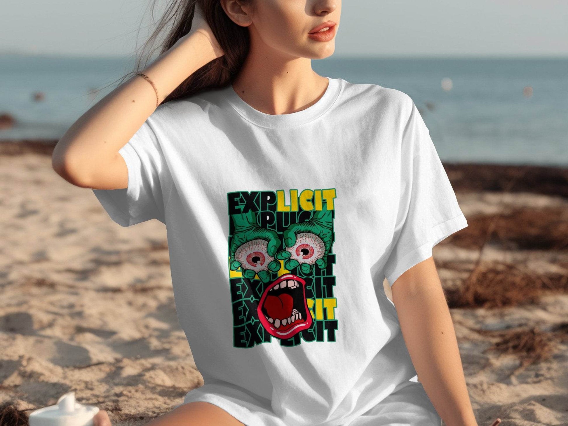 Explicit Graphic with Eyes and Mouth Design T-Shirt - Design & Vybe