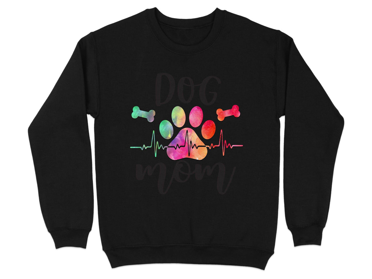 Dog Mom with Paw Print and Heartbeat Graphic Design Sweater - Design & Vybe