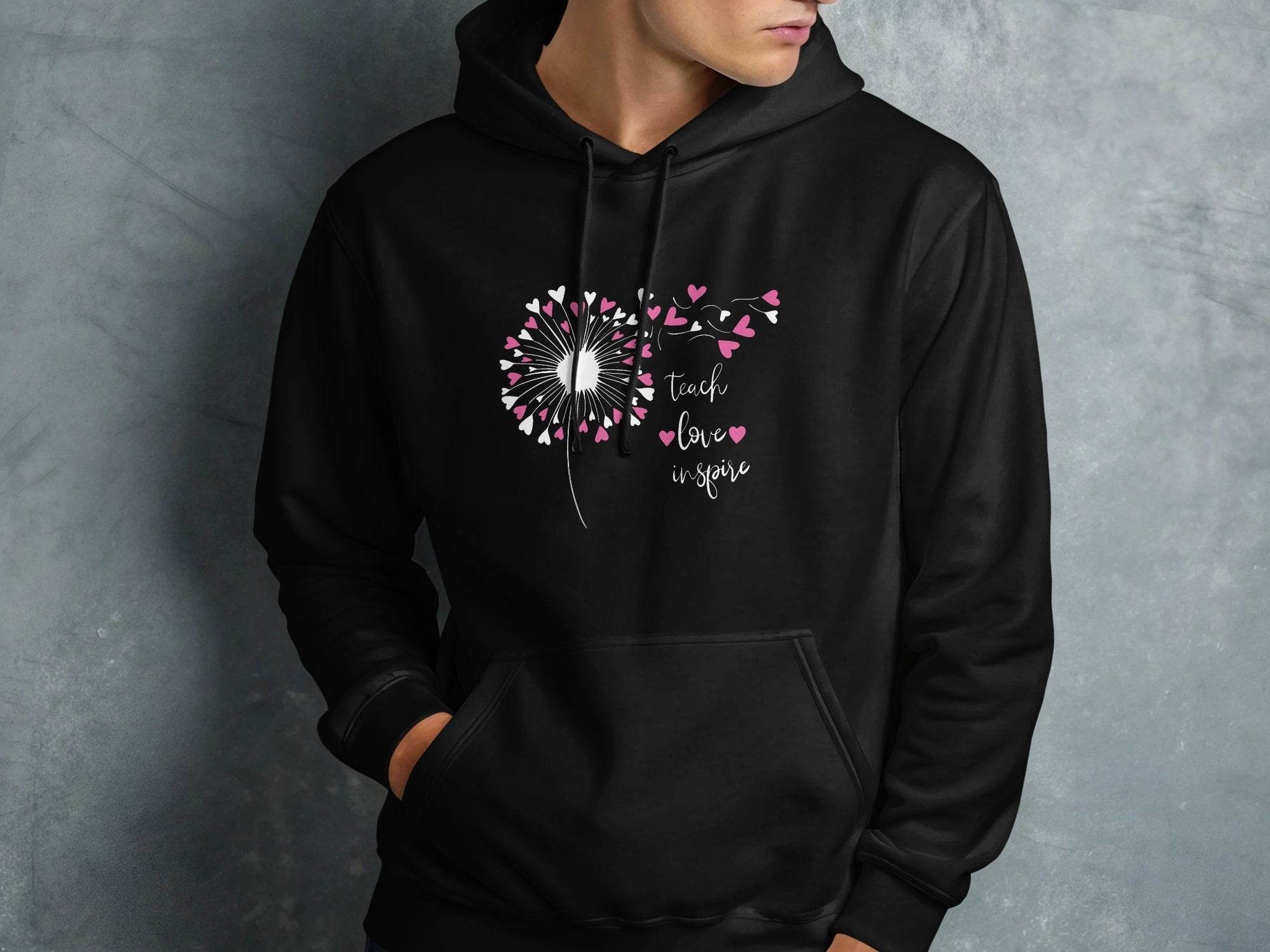 Teach Love Inspire Dandelion Heart Graphic Art Hoodie - Design & Vybe