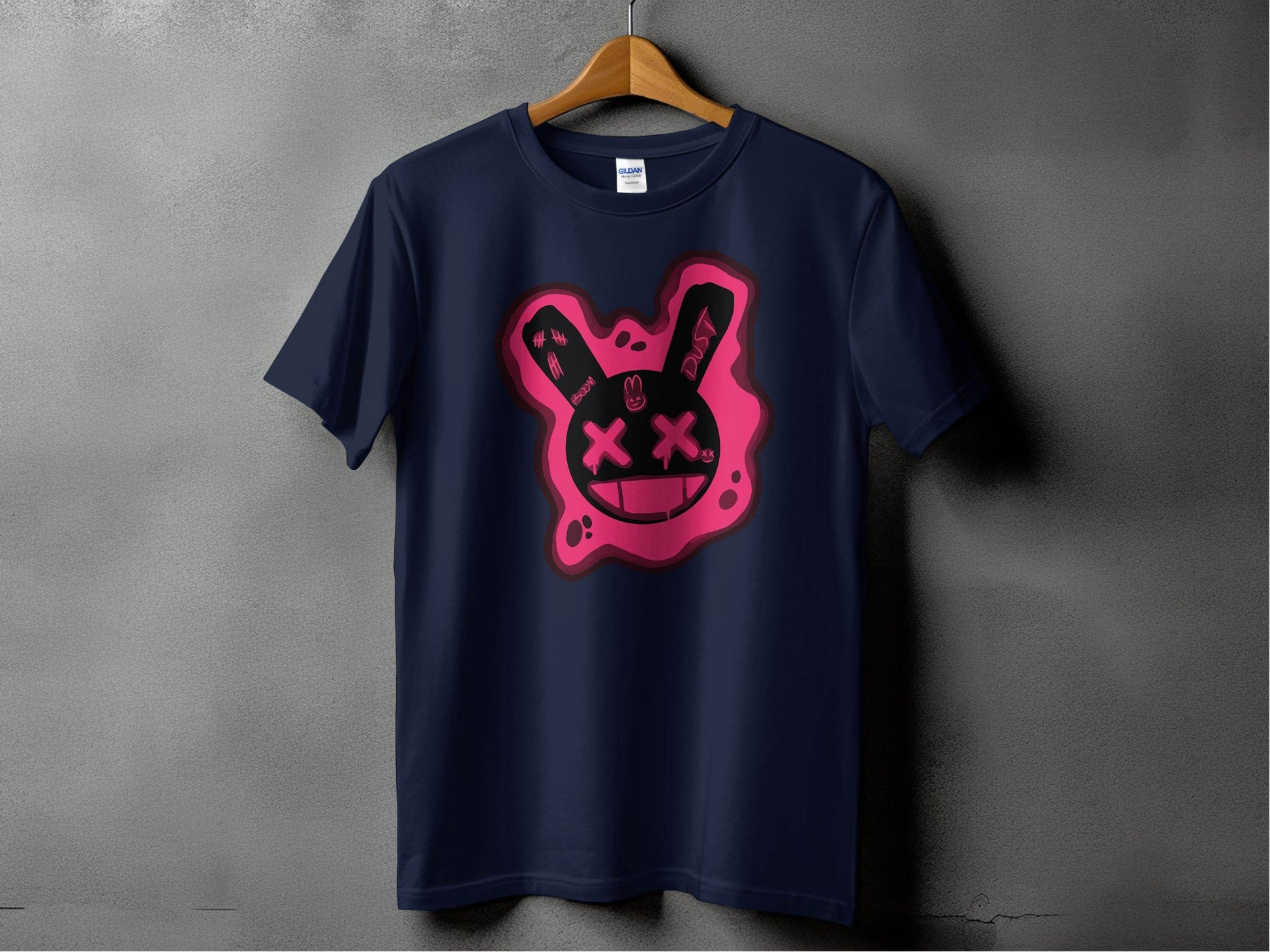 Unique Red Pink Dripping Rabbit Bunny Dead Smiley Face Graphic T-shirt - Design & Vybe