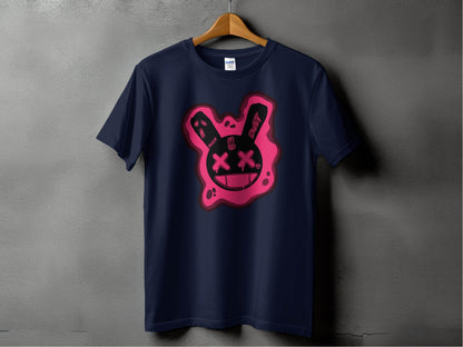Unique Red Pink Dripping Rabbit Bunny Dead Smiley Face Graphic T-shirt - Design & Vybe