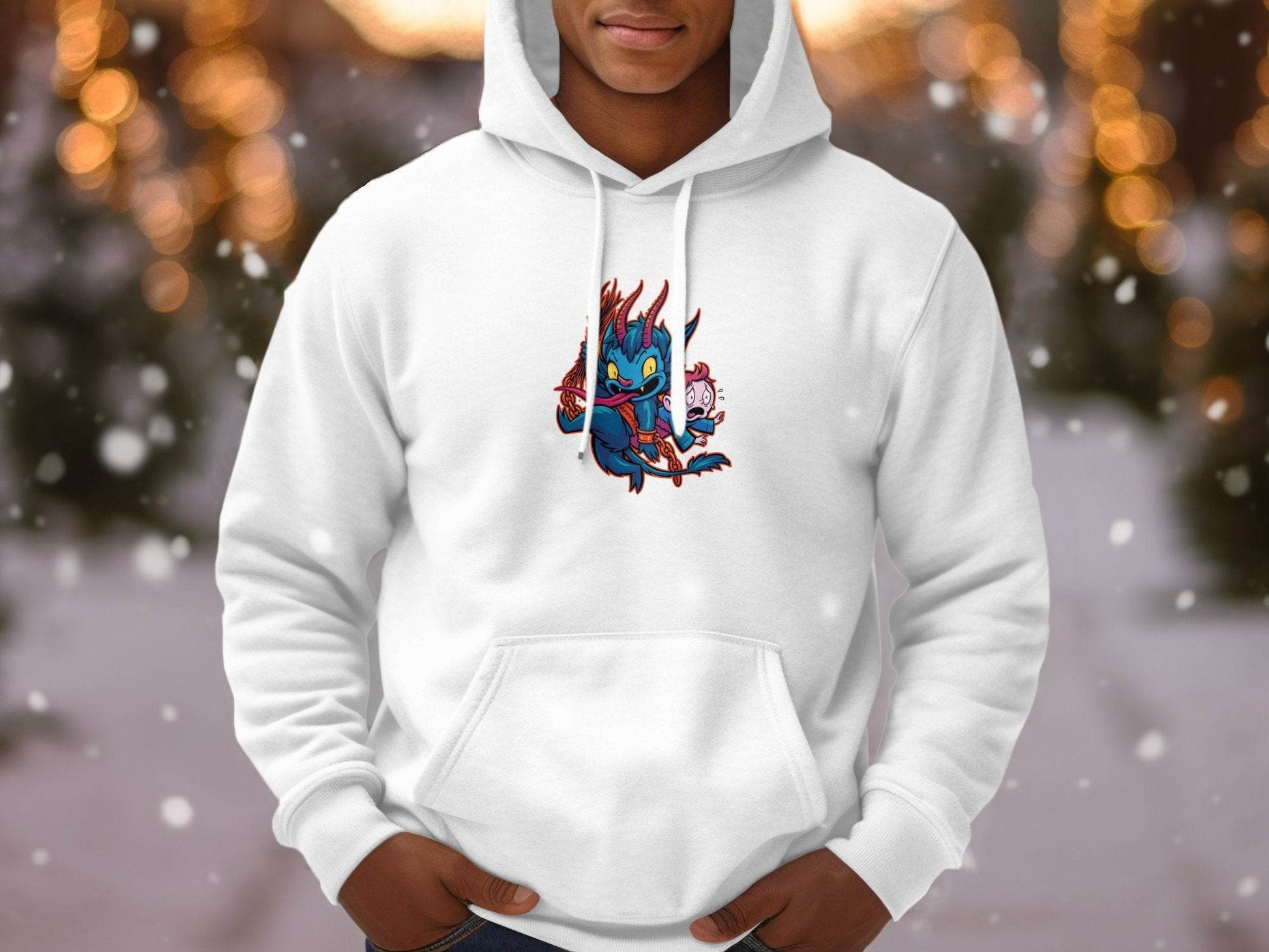 Krampus With Child Caught Illustration Cartoon Hoodie - Design & Vybe