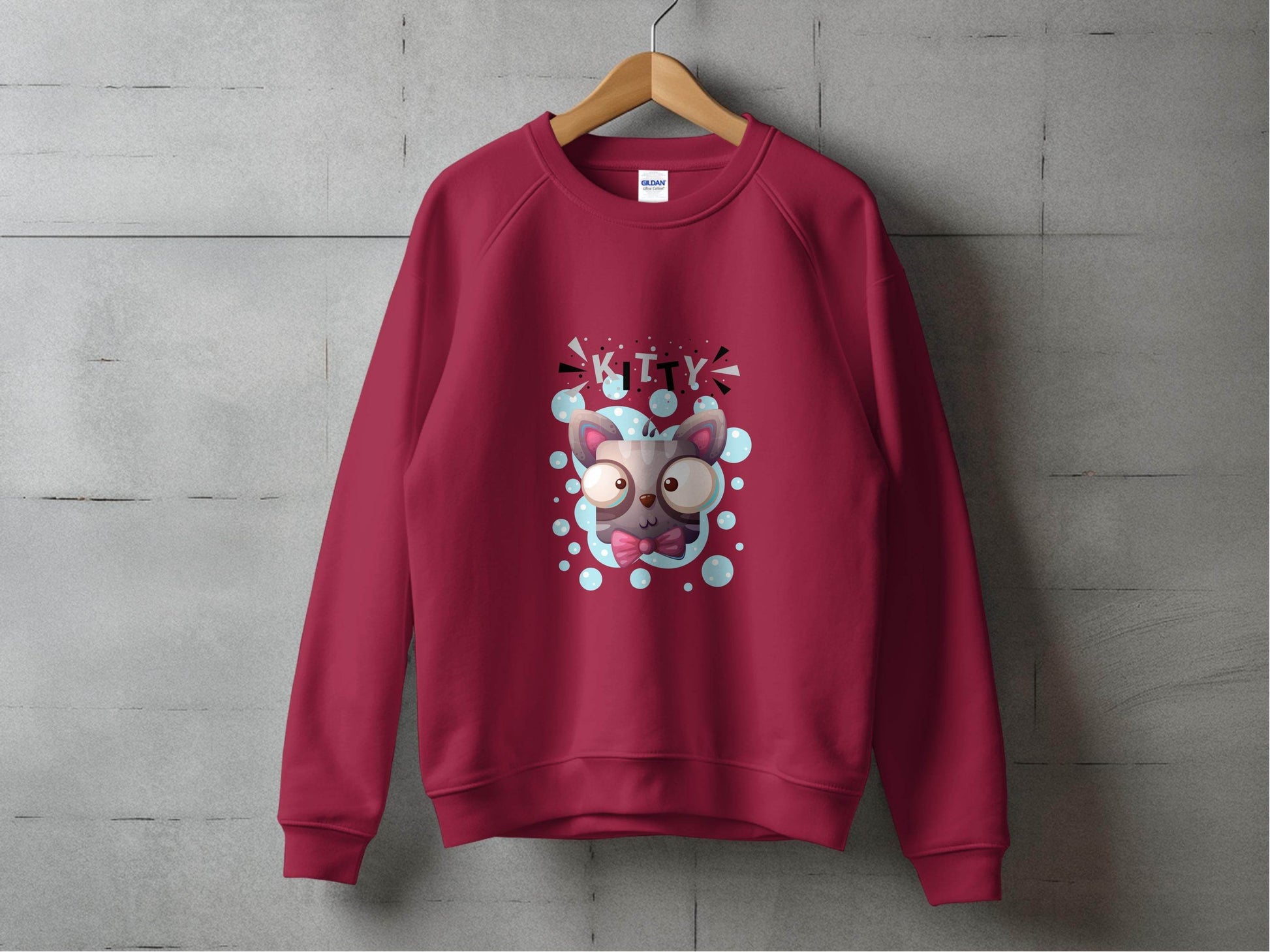 Cute Crazy Kitty Design with Large Eyes and Bow Tie Sweater - Design & Vybe