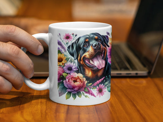 Colorful Floral Dog Art Coffee Mug Product