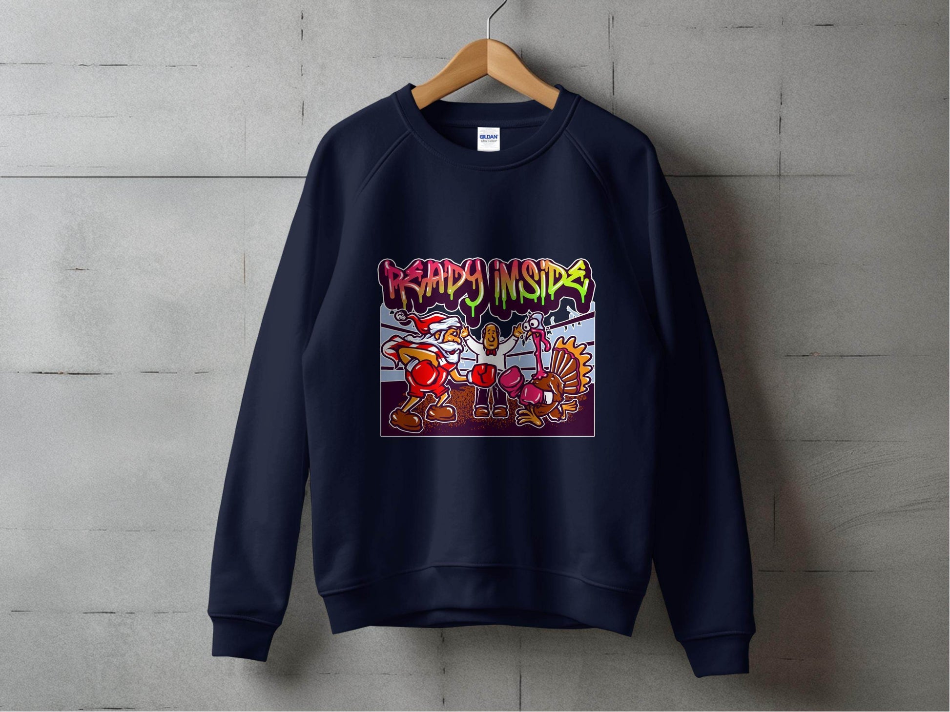 Funny Santa vs Turkey Boxing Ring Graphic Sweater - Design & Vybe