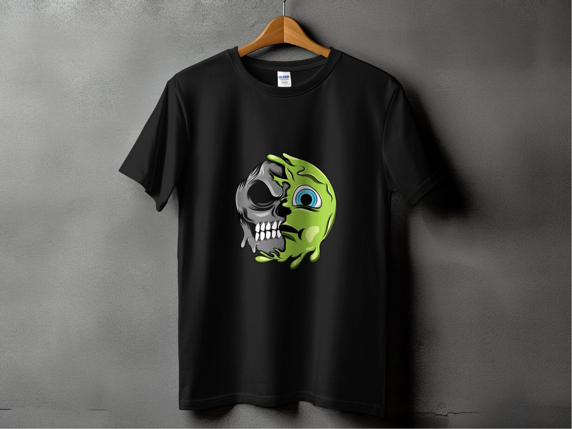Half Skull Half Green Face Graphic Print T-Shirt product