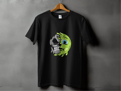 Half Skull Half Green Face Graphic Print T-Shirt product