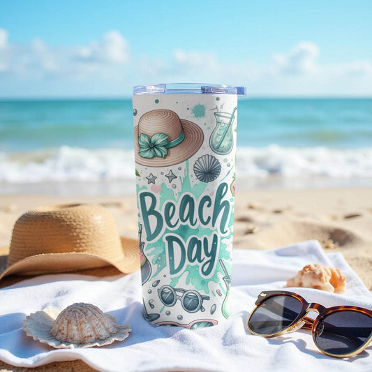 Beach Day Summer Vacation Fun Coastal Vibe Themed Tumbler - Design & Vybe