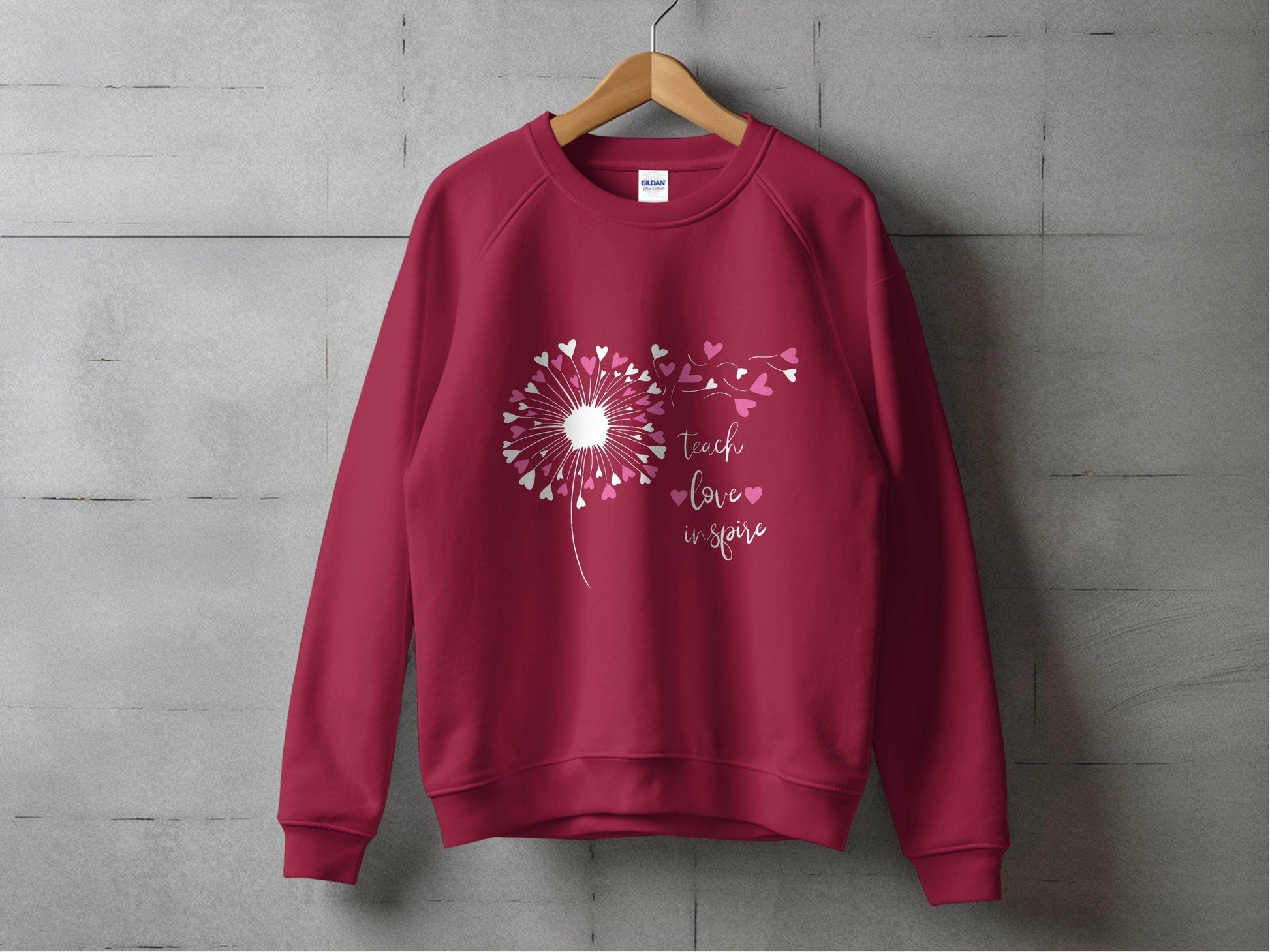 Teach Love Inspire Dandelion Heart Graphic Art Sweater - Design & Vybe