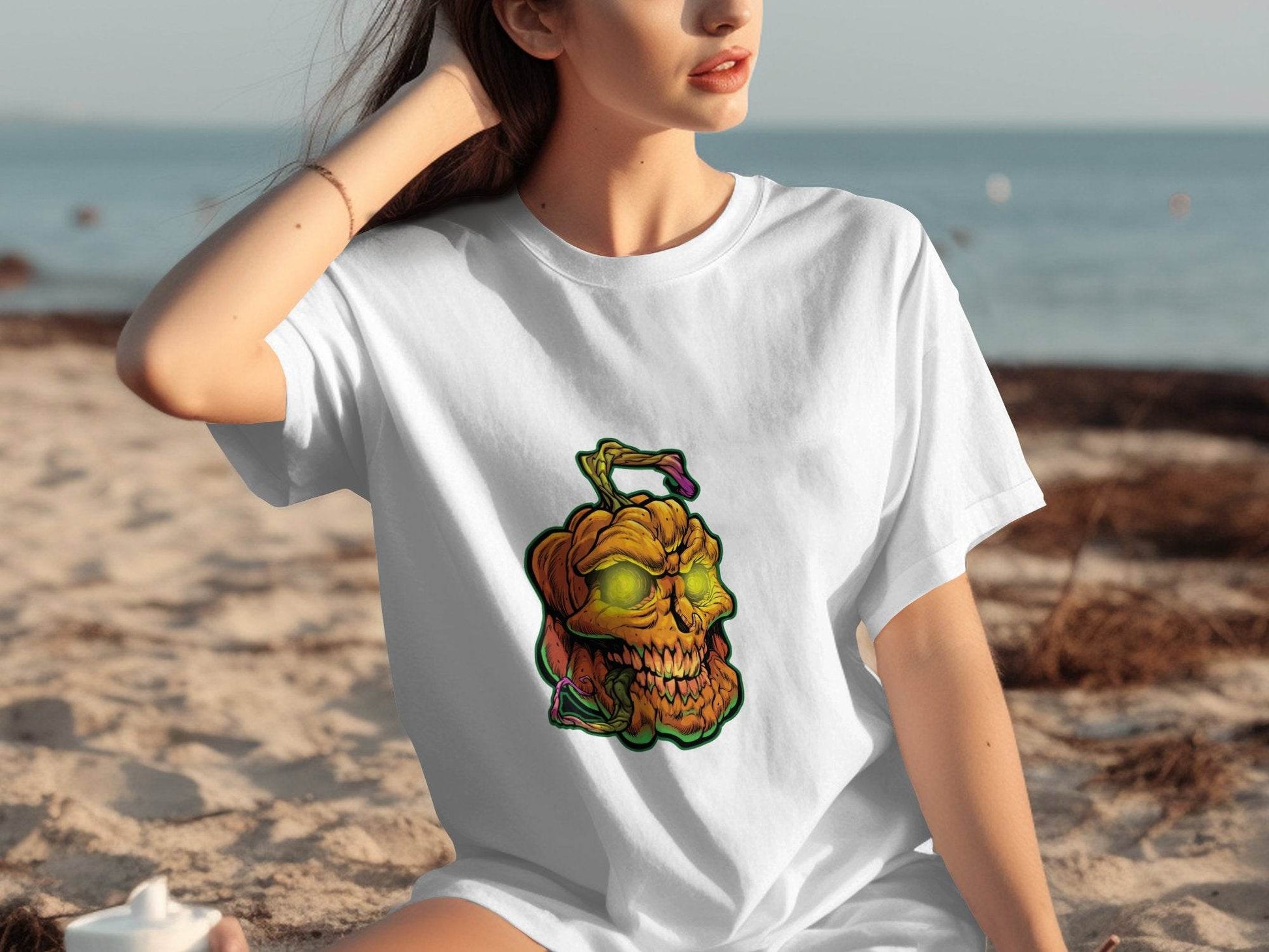 Glowing Eye Spooky Scary Pumpkin Skull Halloween T-Shirt - Design & Vybe