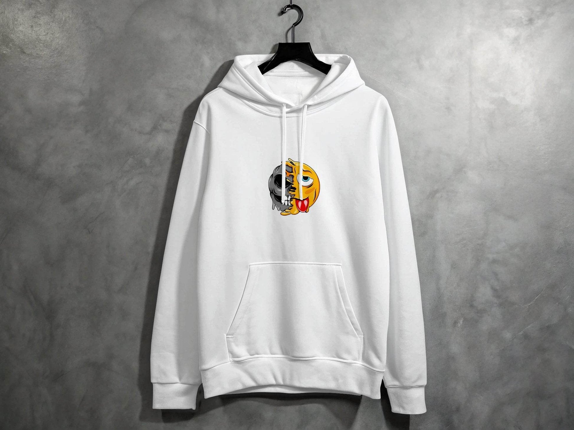 Edgy Skull and Funny Face Duality Creative Smiley Hoodie - Design & Vybe