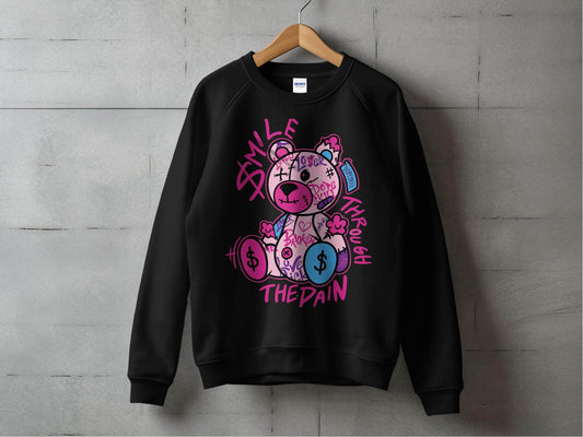 Smile Through The Pain Bear Bold Graphic Sweater - Design & Vybe