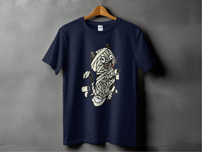 Halloween Mummy Cat Wrapped Up In Bandages Funny T-Shirt - Design & Vybe