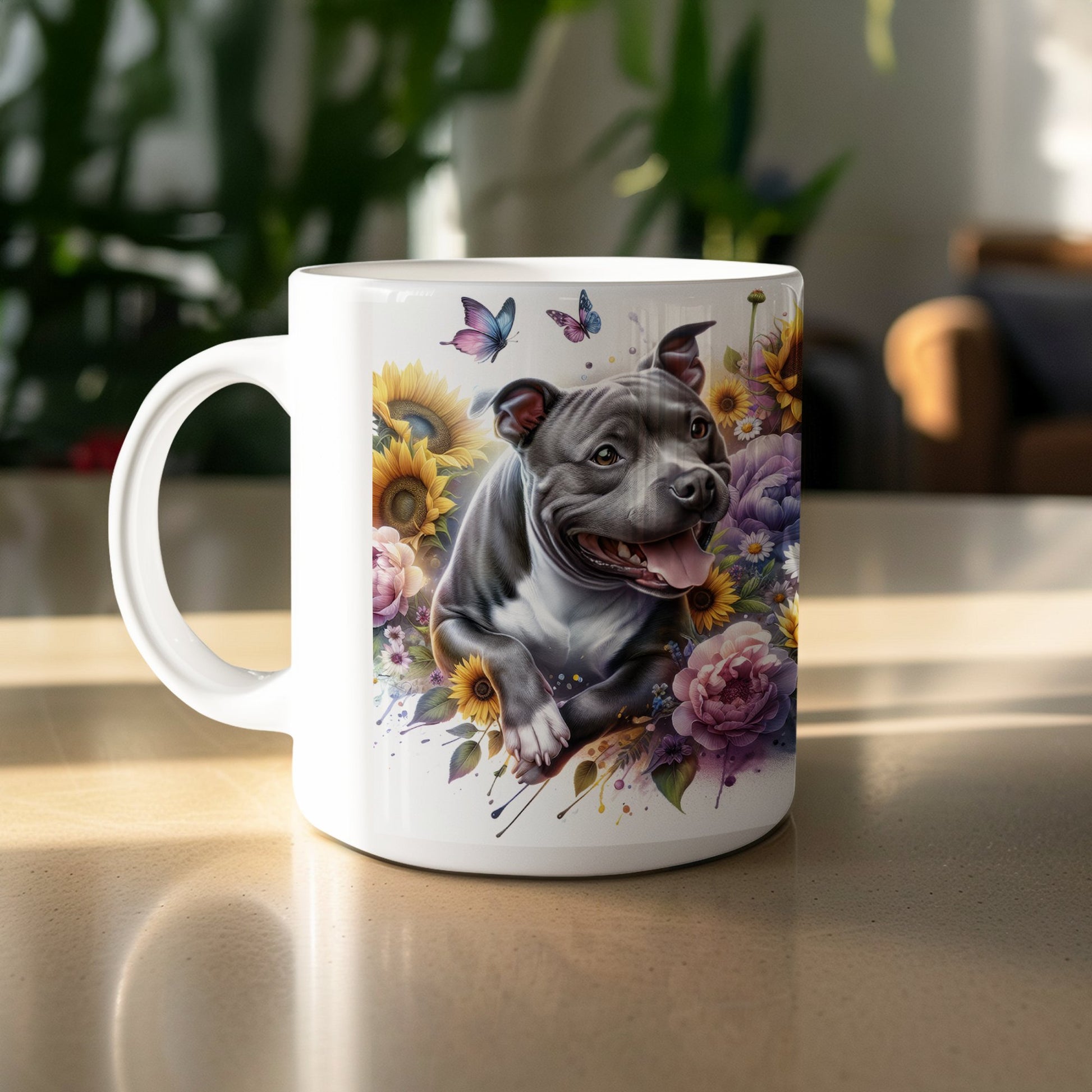 Colorful Floral Dog and Butterfly Design Mug product