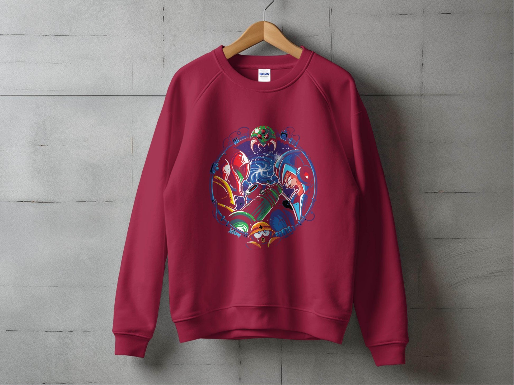 Metroid Meets Mega Man Character Design in Space Sweater - Design & Vybe