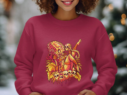 Predator Resting Atop Skulls Graphic Sweater - Design & Vybe