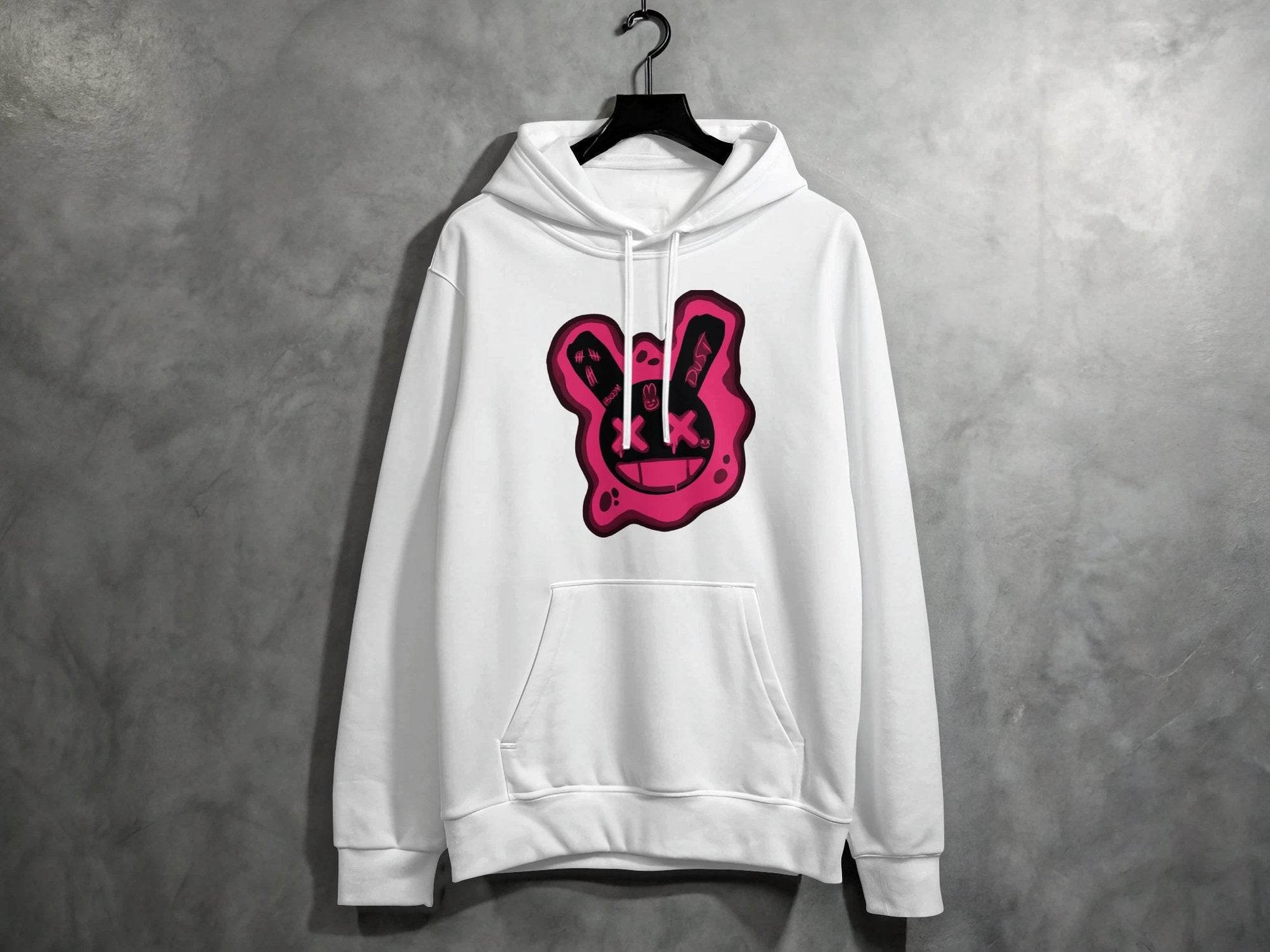 Unique Red Pink Dripping Rabbit Bunny Dead Smiley Face Graphic Hoodie - Design & Vybe