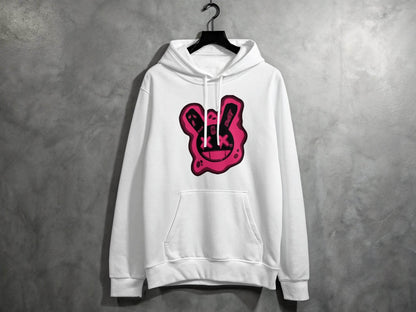 Unique Red Pink Dripping Rabbit Bunny Dead Smiley Face Graphic Hoodie - Design & Vybe