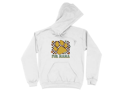Fur Mama Paw Print Stars Flowers Checkered Pattern Hoodie - Design & Vybe