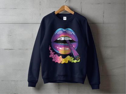 Colorful Lips Smoking Weed Design Sweater - Design & Vybe