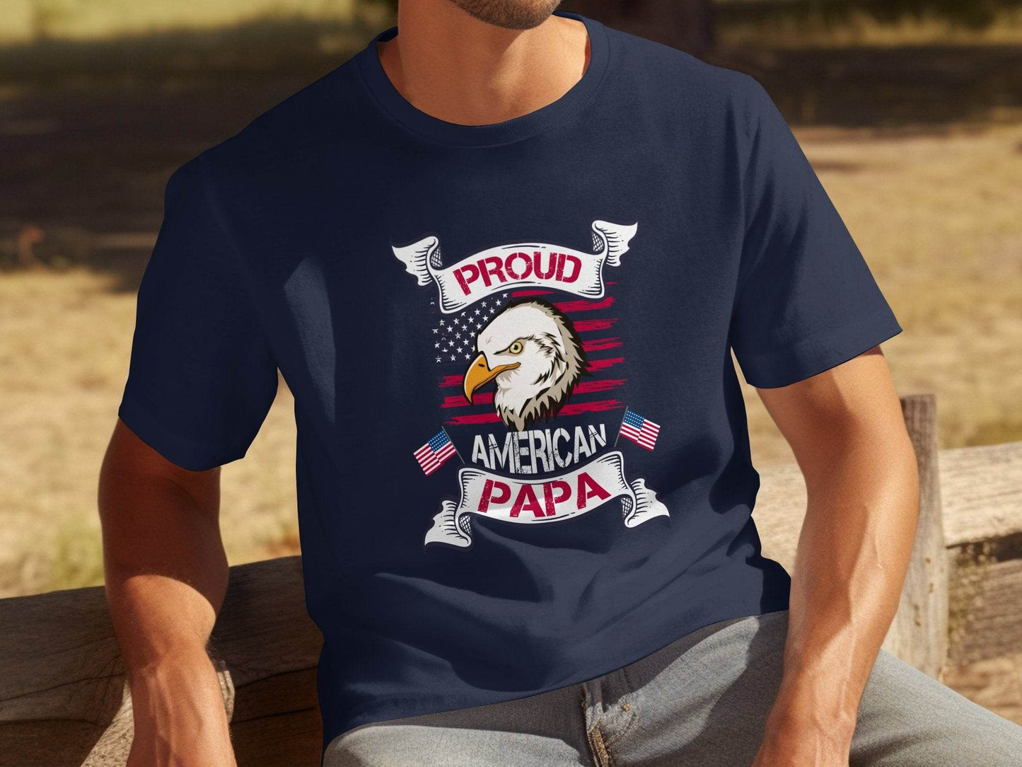 Proud American Papa USA Flag Bald Eagle T-Shirt - Design & Vybe