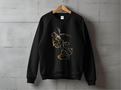 Futuristic Robot Skateboarding Graphic on Trendy Sweater - Design & Vybe