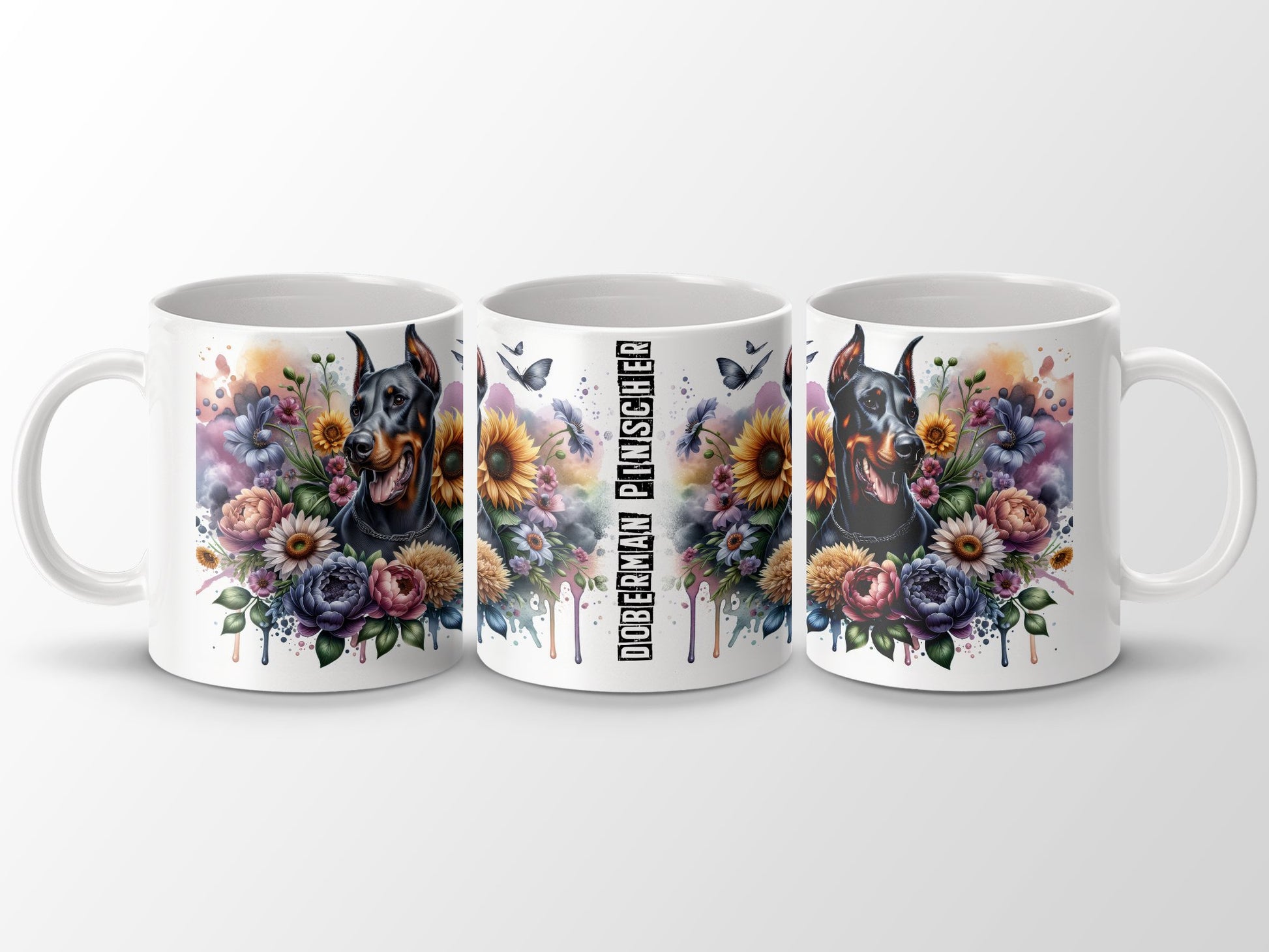 Doberman Pinscher Mug with Colorful Floral Design product type
