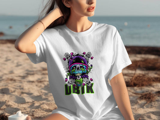Skull Skateboards UBIK Text Design Artwork T-Shirt - Design & Vybe