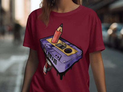 Nostalgic Cassette Tape with Pencil Graphic T-shirt product type