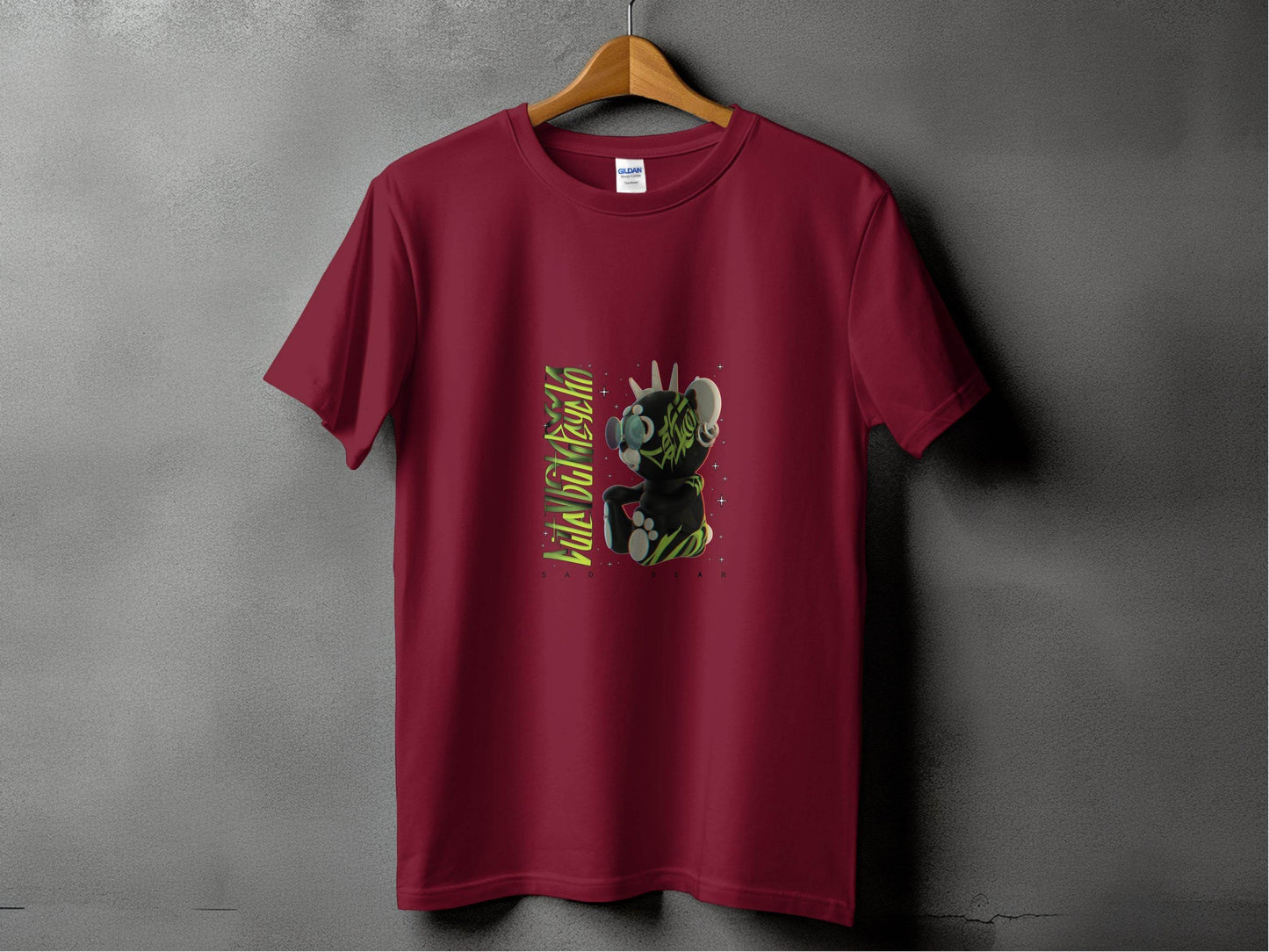 Sad Bear Black With Neon Green Graphics Design T-Shirt - Design & Vybe