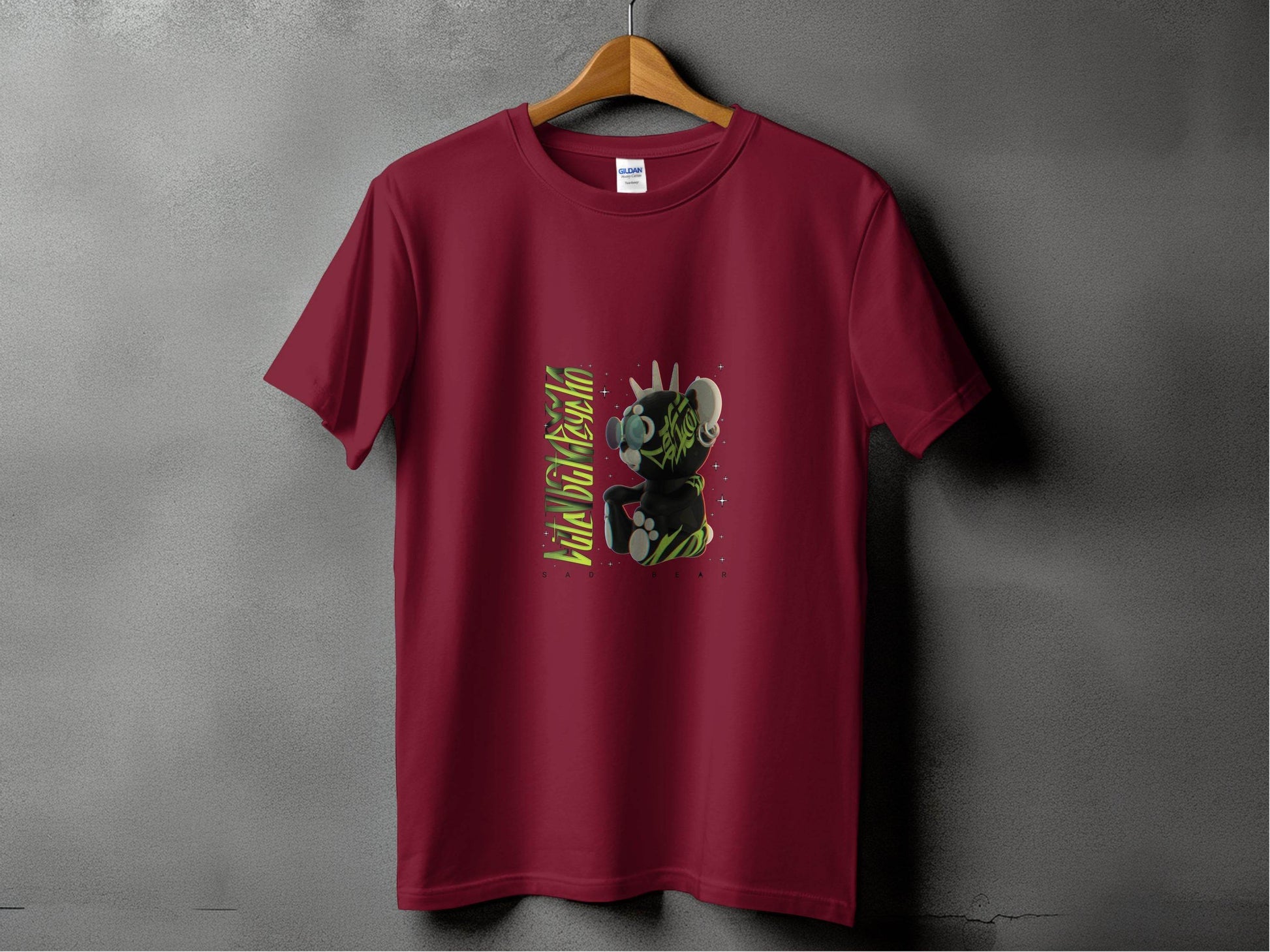 Sad Bear Black With Neon Green Graphics Design T-Shirt - Design & Vybe