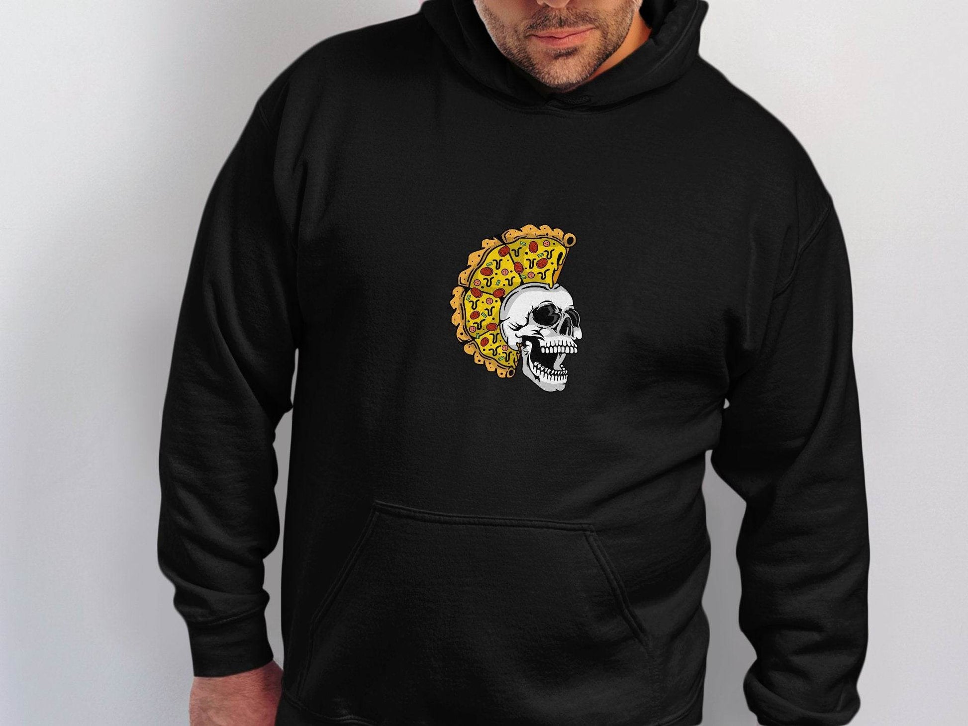 Skull with Pizza Hairstyle Graphic Novelty Design Hoodie - Design & Vybe