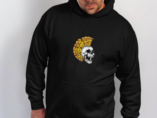 Skull with Pizza Hairstyle Graphic Novelty Design Hoodie - Design & Vybe