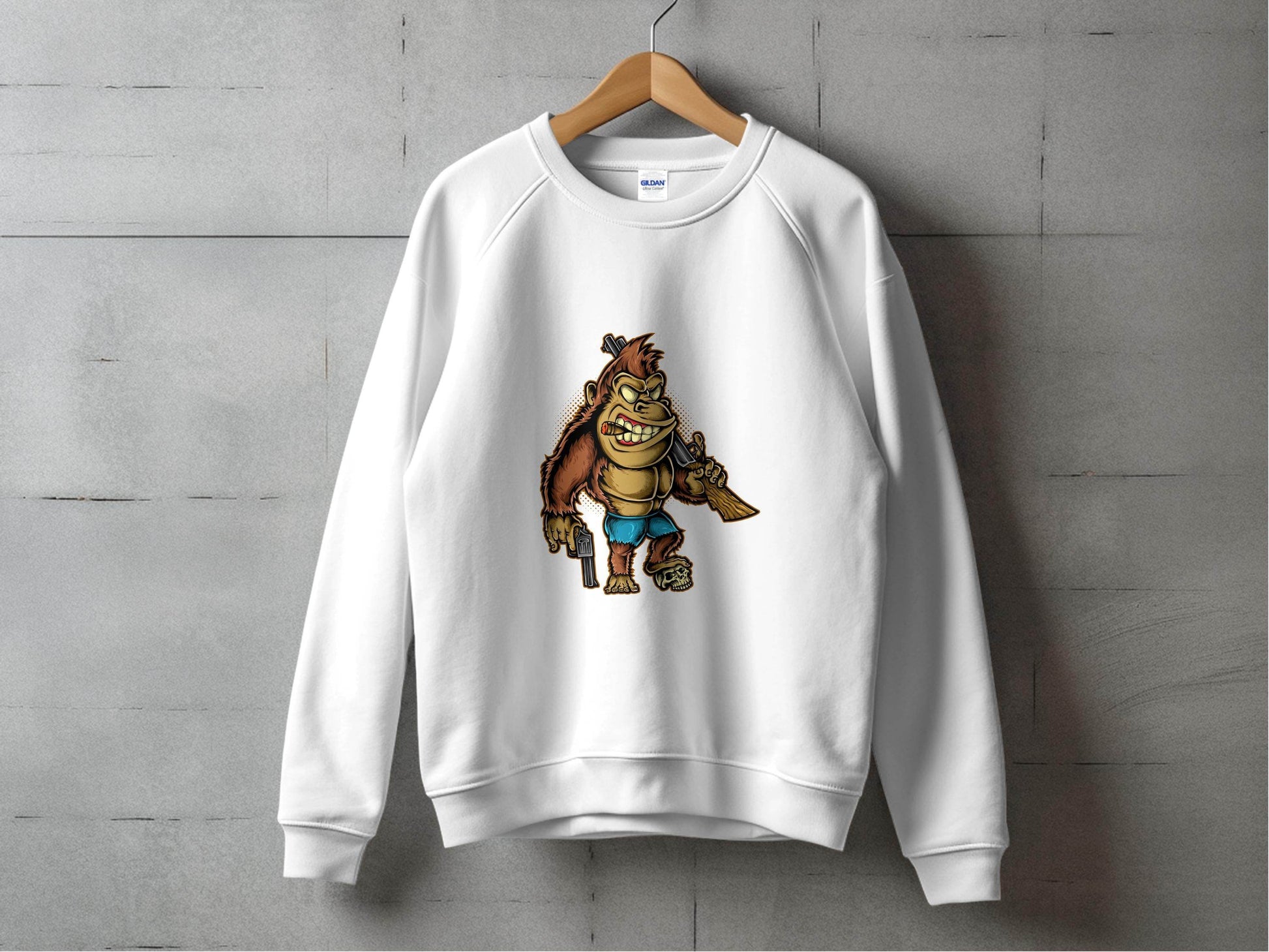 Fierce Smooking Gorilla with Gun Graphic Printed Sweater - Design & Vybe