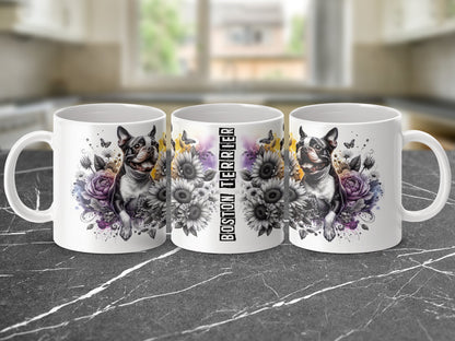 Boston Terrier Floral Design Ceramic Mug product