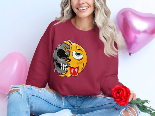 Edgy Skull and Funny Face Duality Creative Smiley Sweater - Design & Vybe