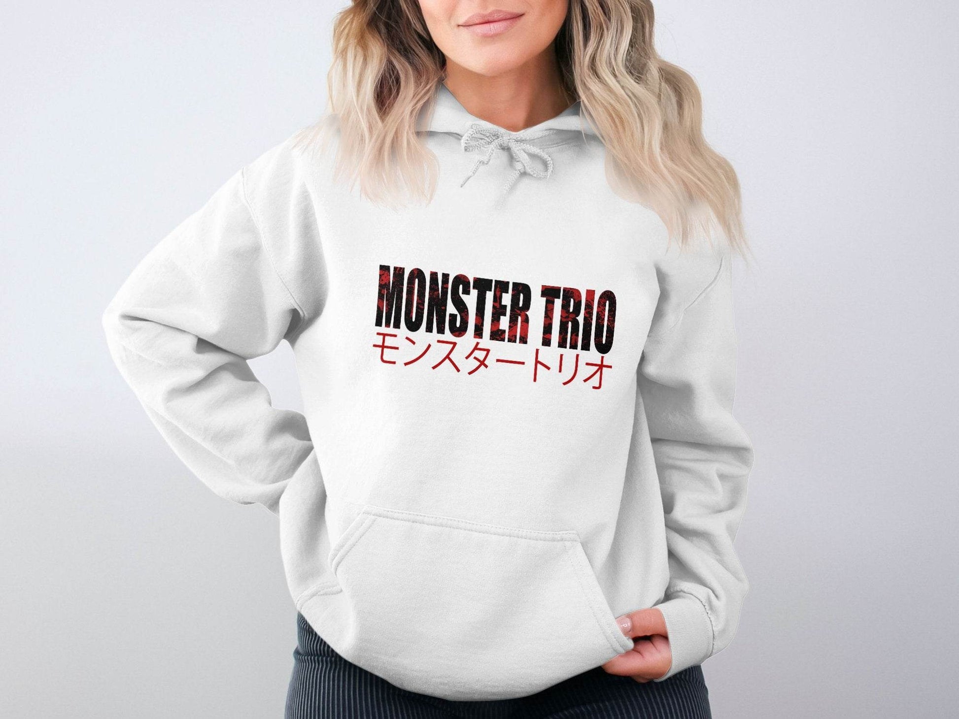 Monster Trio Japanese Text Design Fan Apparel Hoodie - Design & Vybe