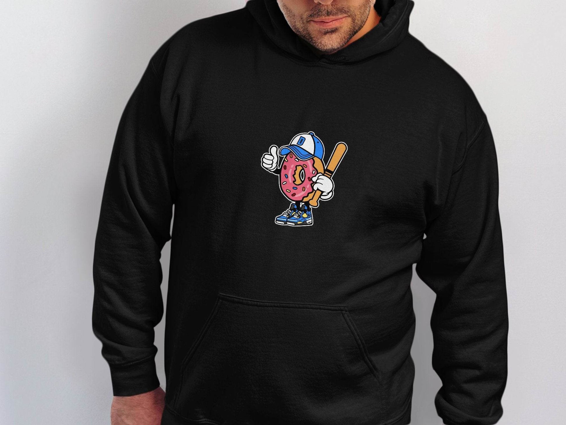 Donut Baseball Player Cartoon Vector Illustration Hoodie - Design & Vybe