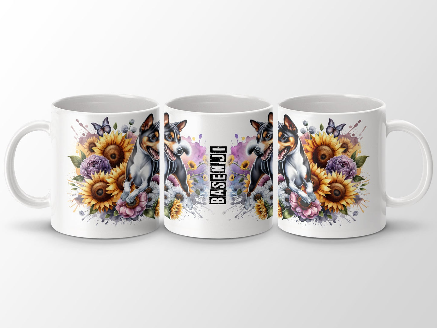Colorful Dog and Sunflower Art Basenji Mug product