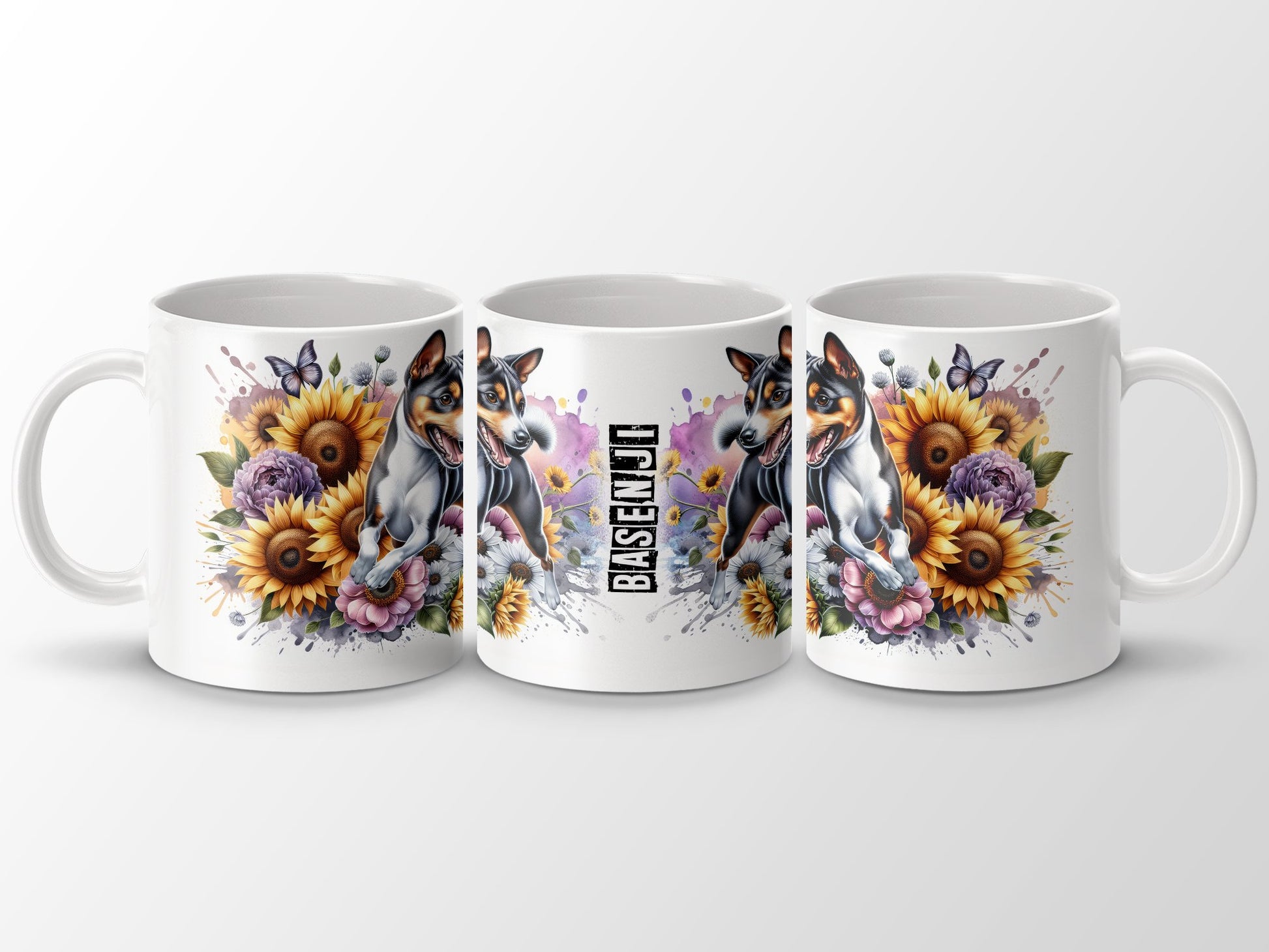 Colorful Dog and Sunflower Art Basenji Mug product