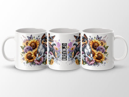 Colorful Dog and Sunflower Art Basenji Mug product
