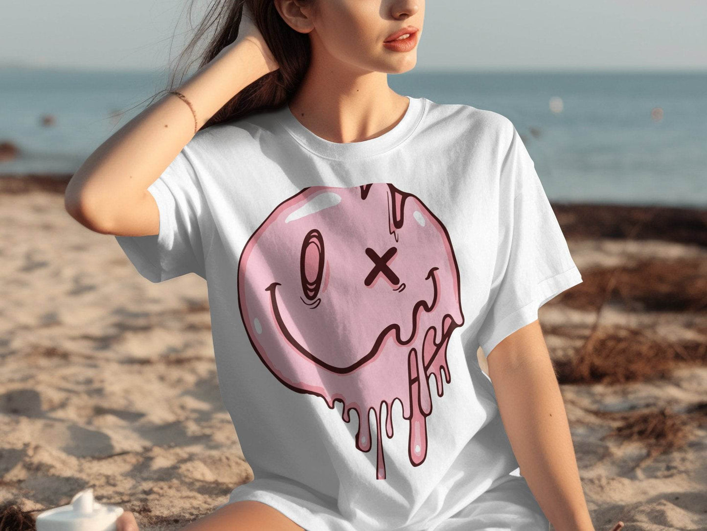 Melting Dripping Smiley Graphic Accent T-Shirt - Design & Vybe