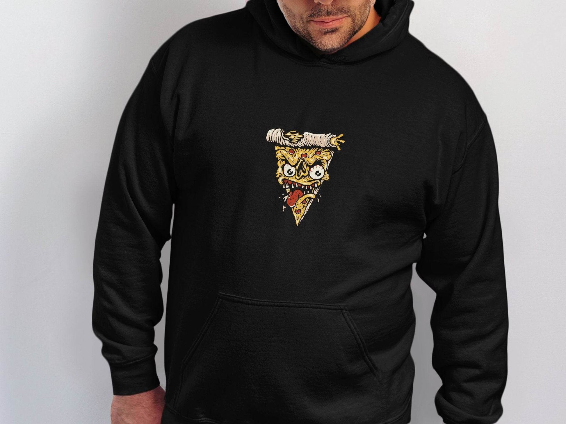 Creepy Pizza Slice with Evil Face Graphic Print Hoodie - Design & Vybe