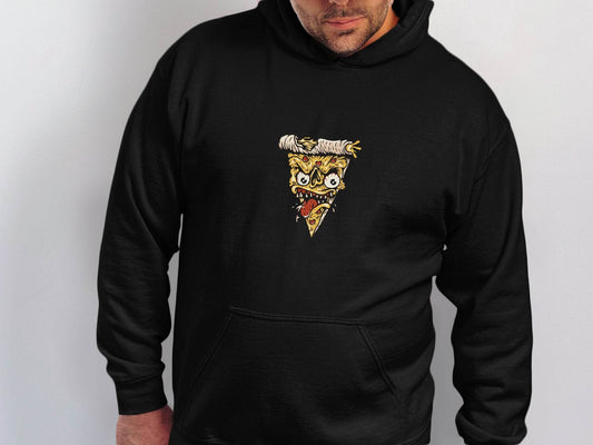 Creepy Pizza Slice with Evil Face Graphic Print Hoodie - Design & Vybe