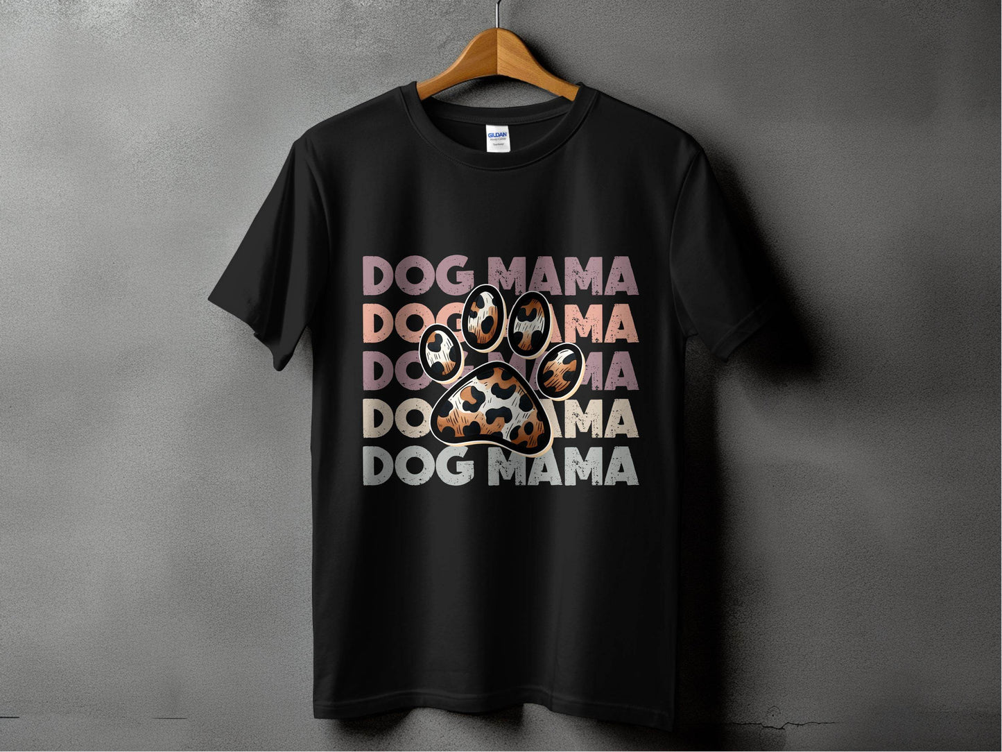 Dog Mama Paw Print Repeating Wording Design Image T-Shirt - Design & Vybe