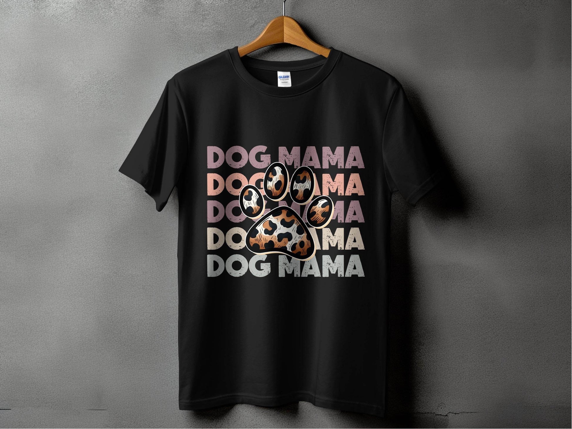 Dog Mama Paw Print Repeating Wording Design Image T-Shirt - Design & Vybe