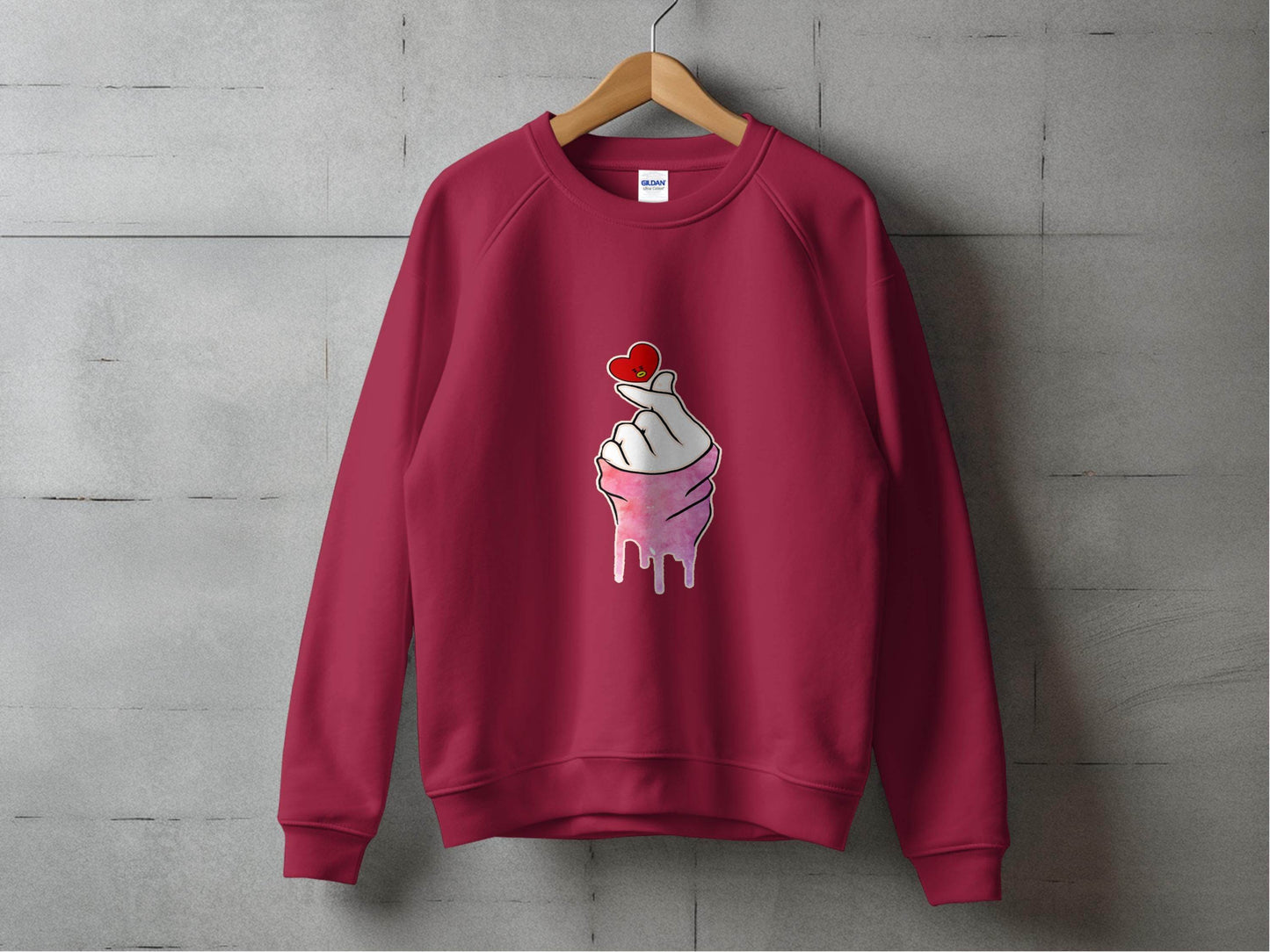 Finger Heart with a Red Heart Cartoon Drawing Hoodie - Design & Vybe