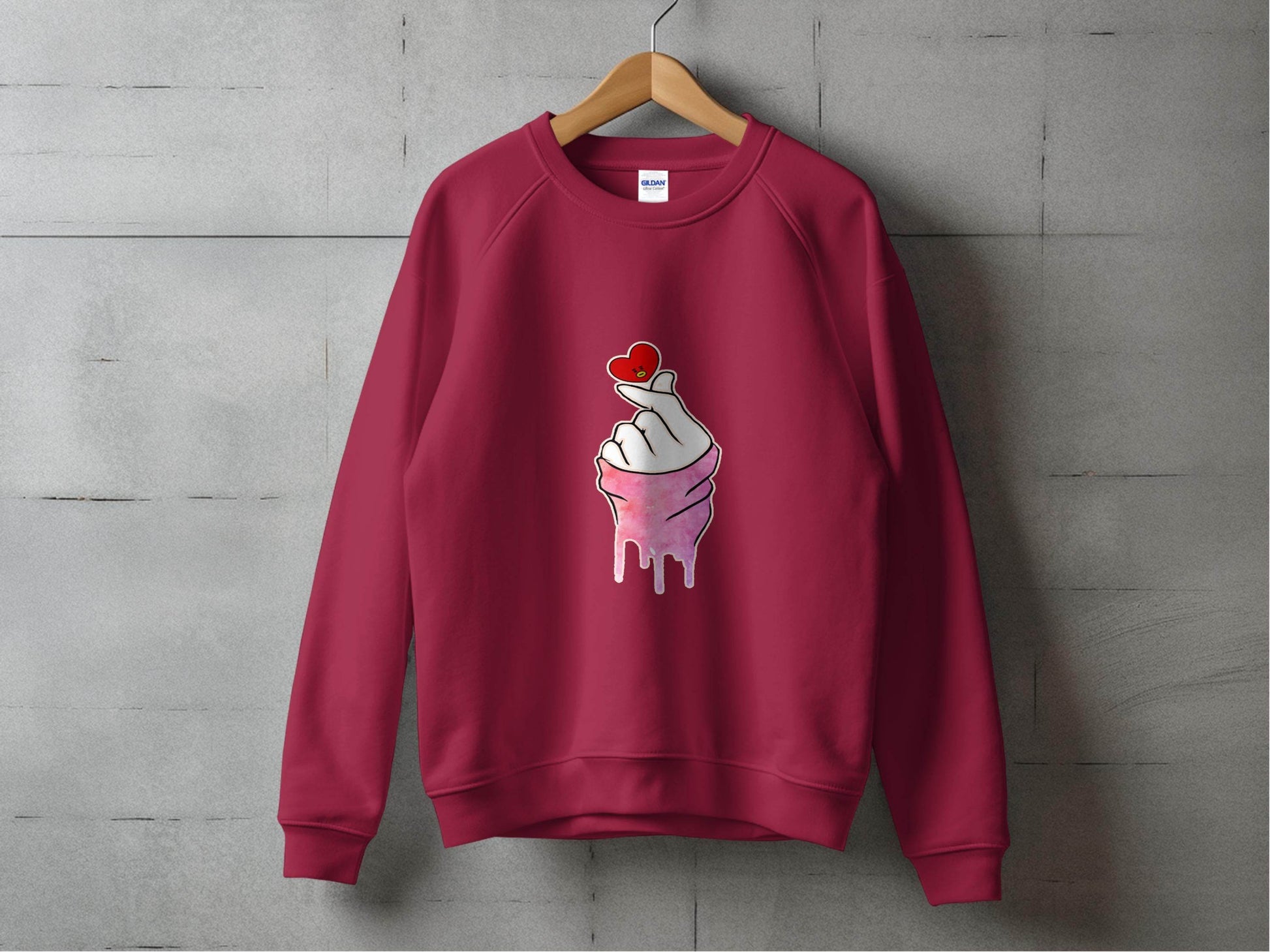 Finger Heart with a Red Heart Cartoon Drawing Hoodie - Design & Vybe